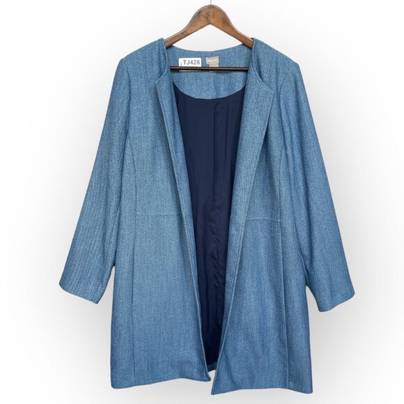 Chico's Elongated Indigo Jacket Women Size XL Blue Lined Long Sleeve Open‎ Front - Picture 1 of 14
